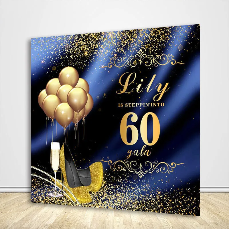 Blue and Gold Backdrop Step and Repeat Birthday Party Decoration Banner - Designed, Printed & Shipped