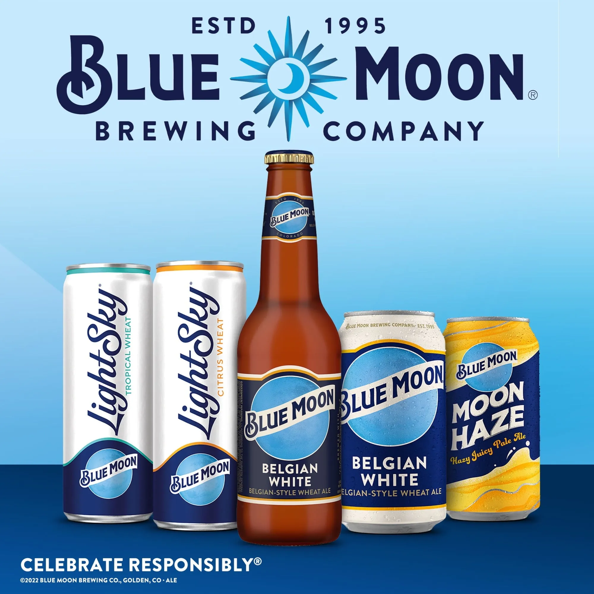 Blue Moon Belgian White Wheat Ale Craft Beer, 6 Pack, 12 fl oz Bottles, 5.4% ABV