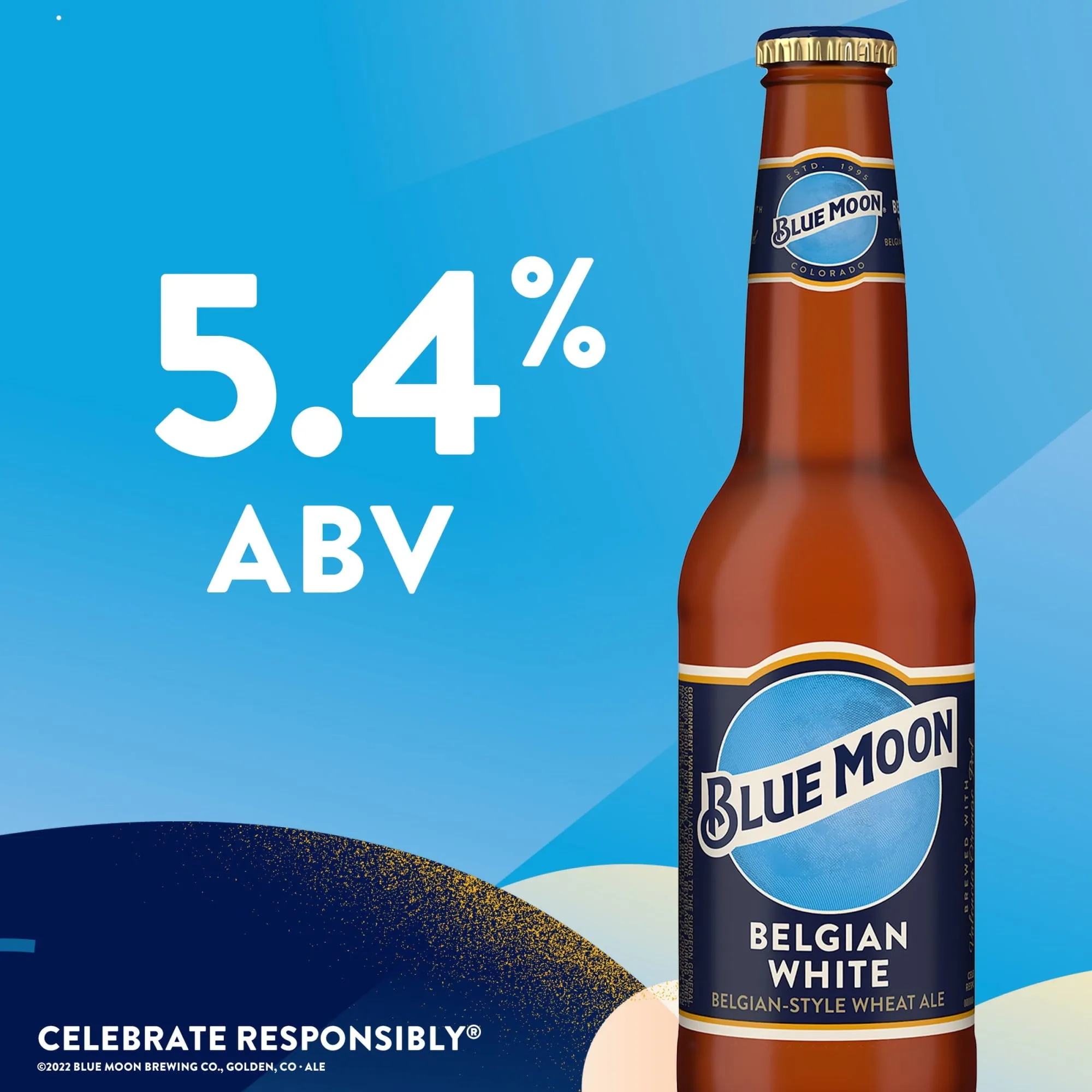 Blue Moon Belgian White Wheat Ale Craft Beer, 6 Pack, 12 fl oz Bottles, 5.4% ABV