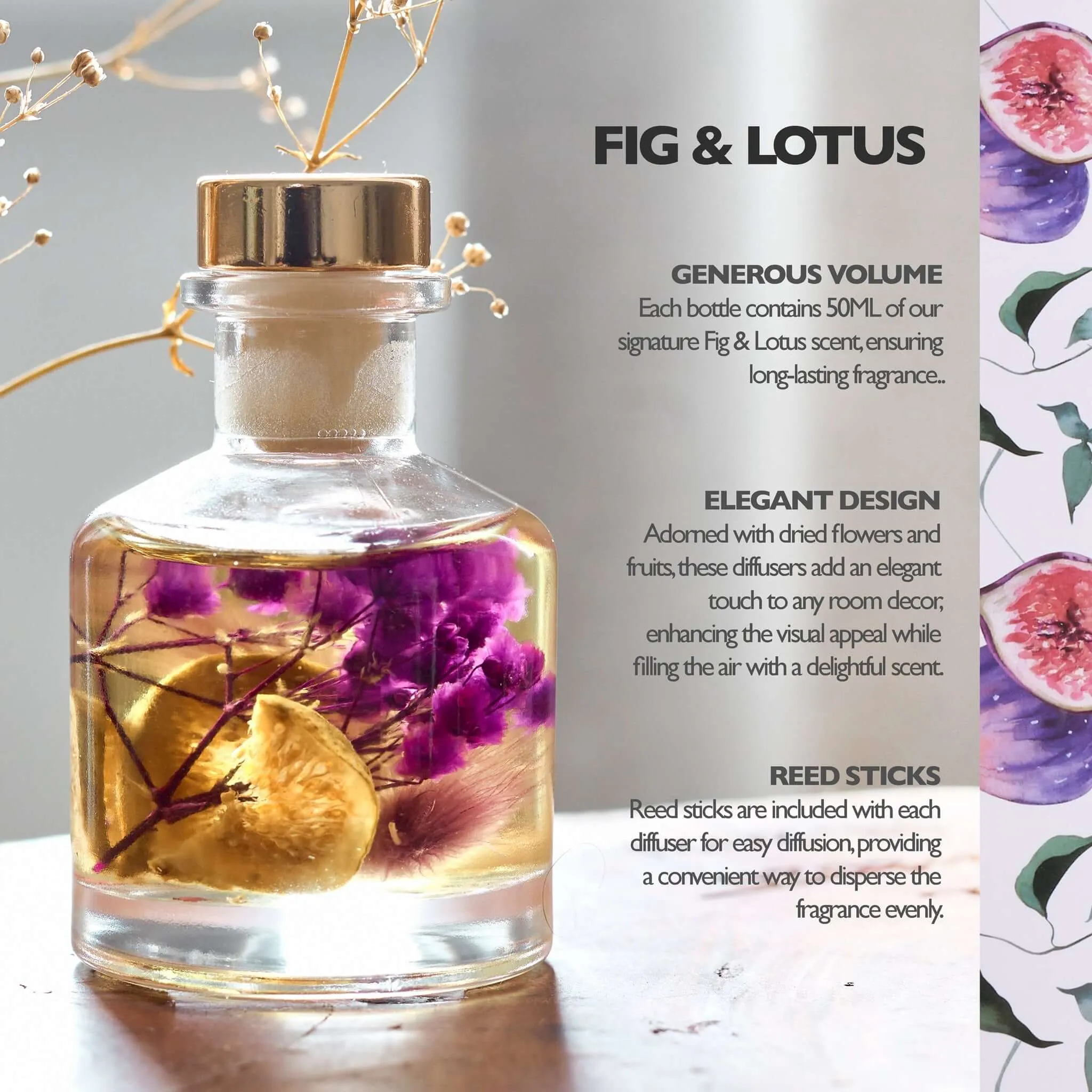 Boutique Fig & Lotus Floral Reed Diffuser Set of 3 Gift Set