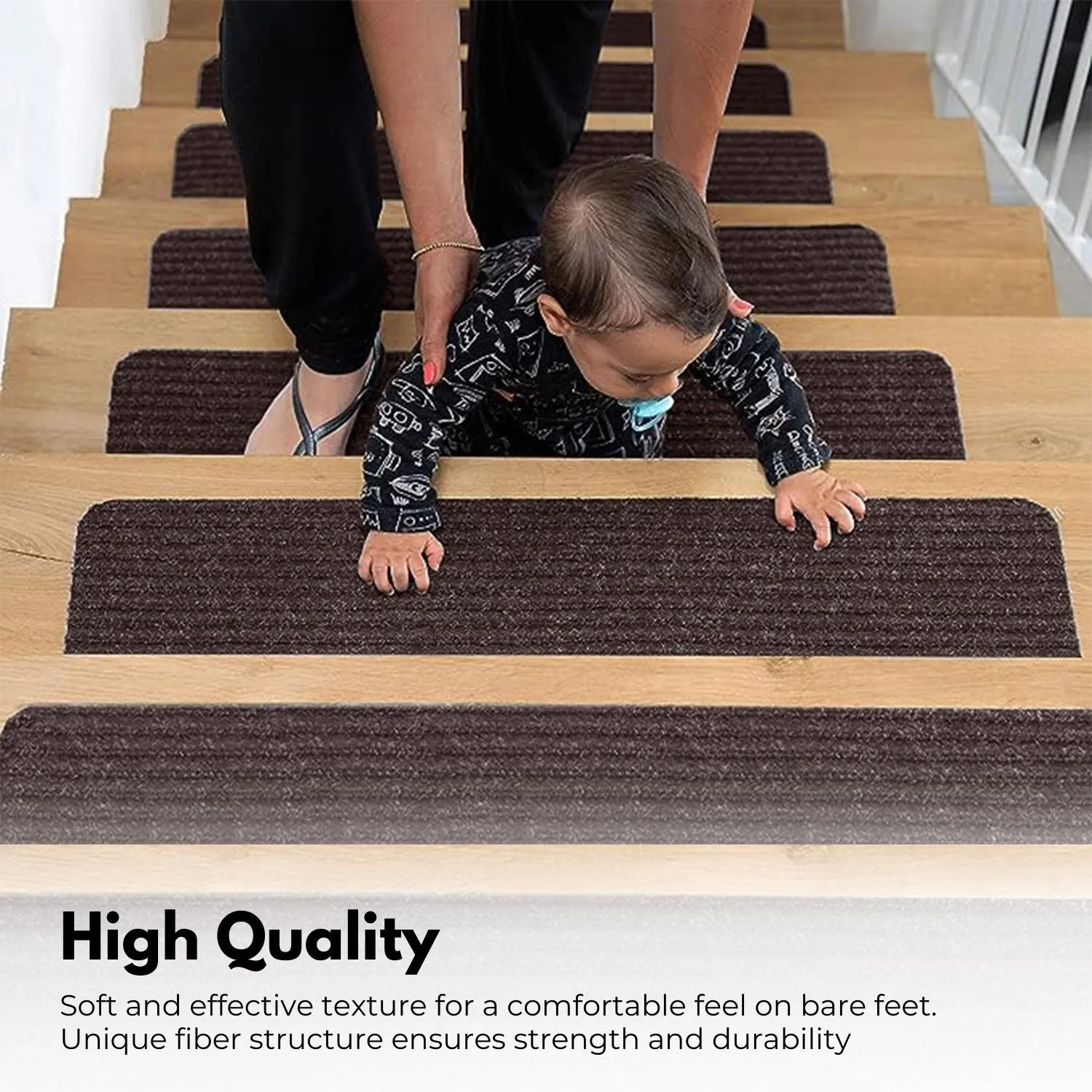 Durable Non-Slip Carpet Stair Treads,Brown,Set of 15