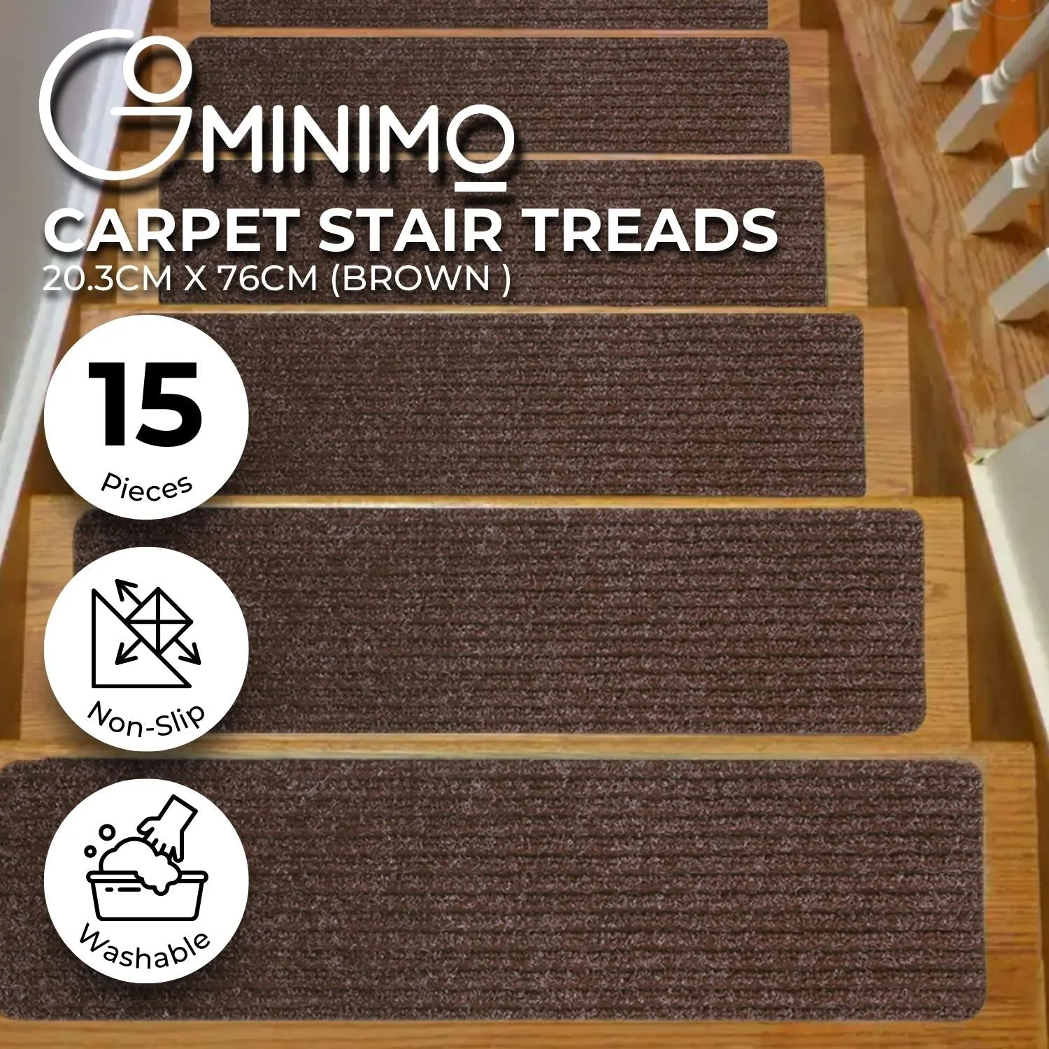 Durable Non-Slip Carpet Stair Treads,Brown,Set of 15