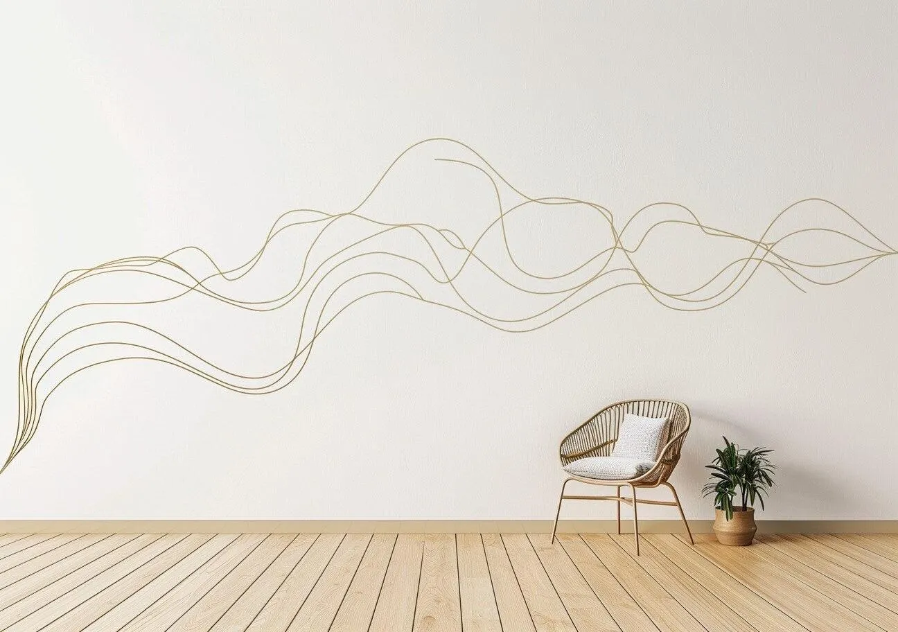 Elegant Line Art Wall Sticker | Line Twist Wall Decal | Swirl Wall Stickers | Make your Custom design shape with Stickers Golden Stripes