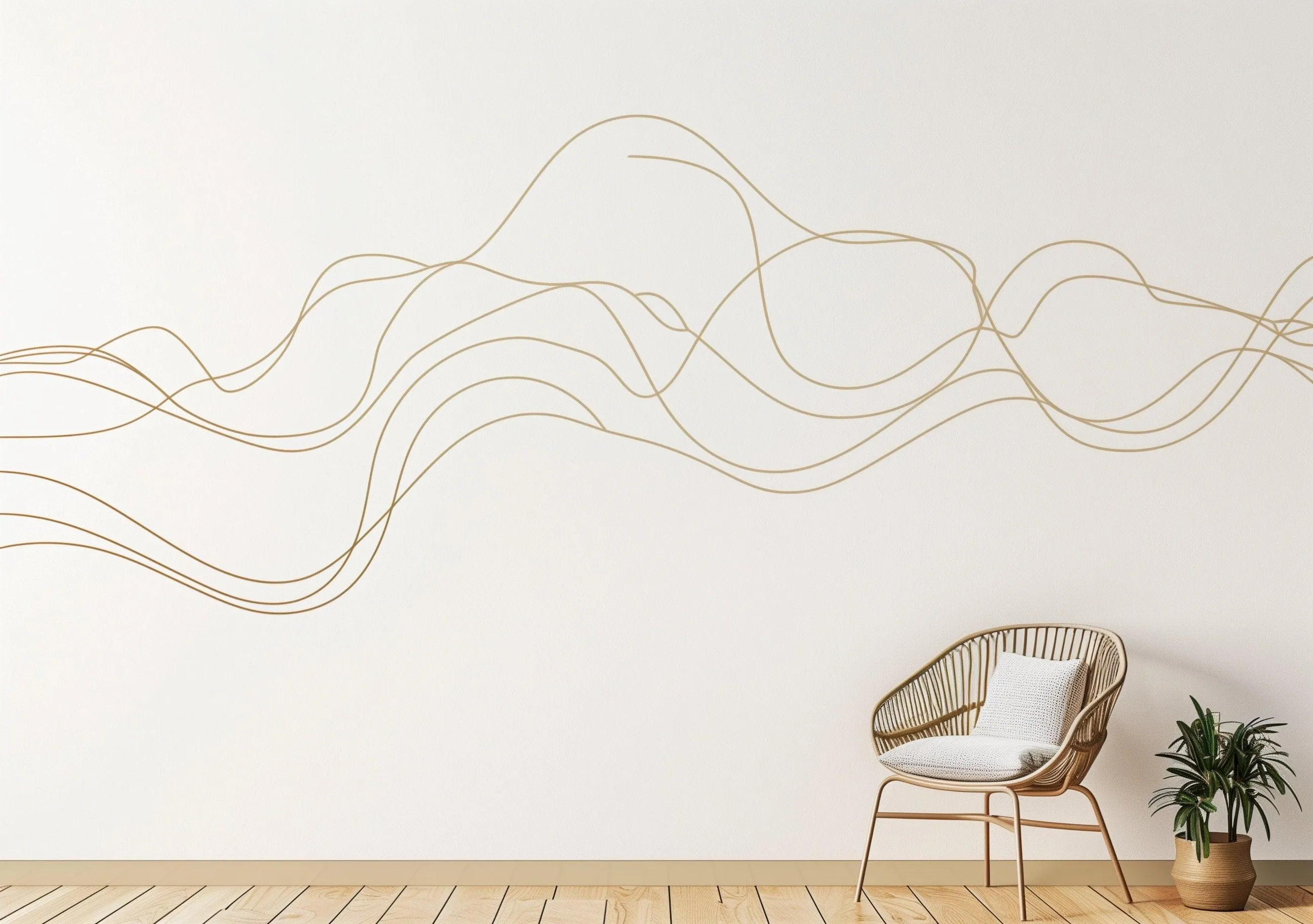 Elegant Line Art Wall Sticker | Line Twist Wall Decal | Swirl Wall Stickers | Make your Custom design shape with Stickers Golden Stripes