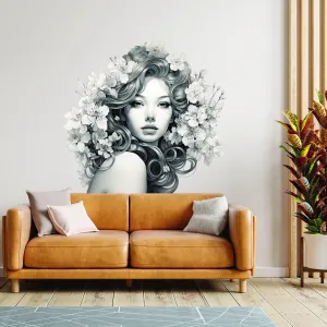 Elegant Woman with Floral Mind Decal - Apartment-Friendly Vinyl Wall Art Sticker