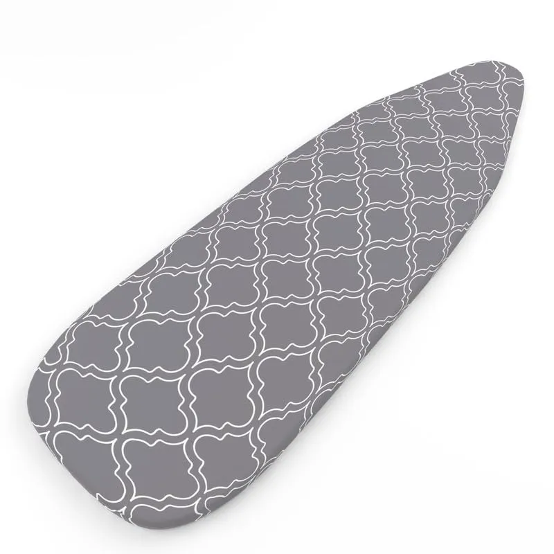 Encasa Ironing Board Cover with Drawstring Tightening - Fits Standard Large Boards of 125x39 cm - Not Laminated - 100% Cotton & Durable - Washable - Printed - Grey Tiles