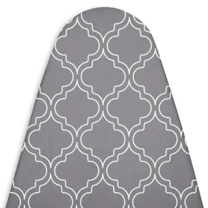 Encasa Ironing Board Cover with Drawstring Tightening - Fits Standard Large Boards of 125x39 cm - Not Laminated - 100% Cotton & Durable - Washable - Printed - Grey Tiles