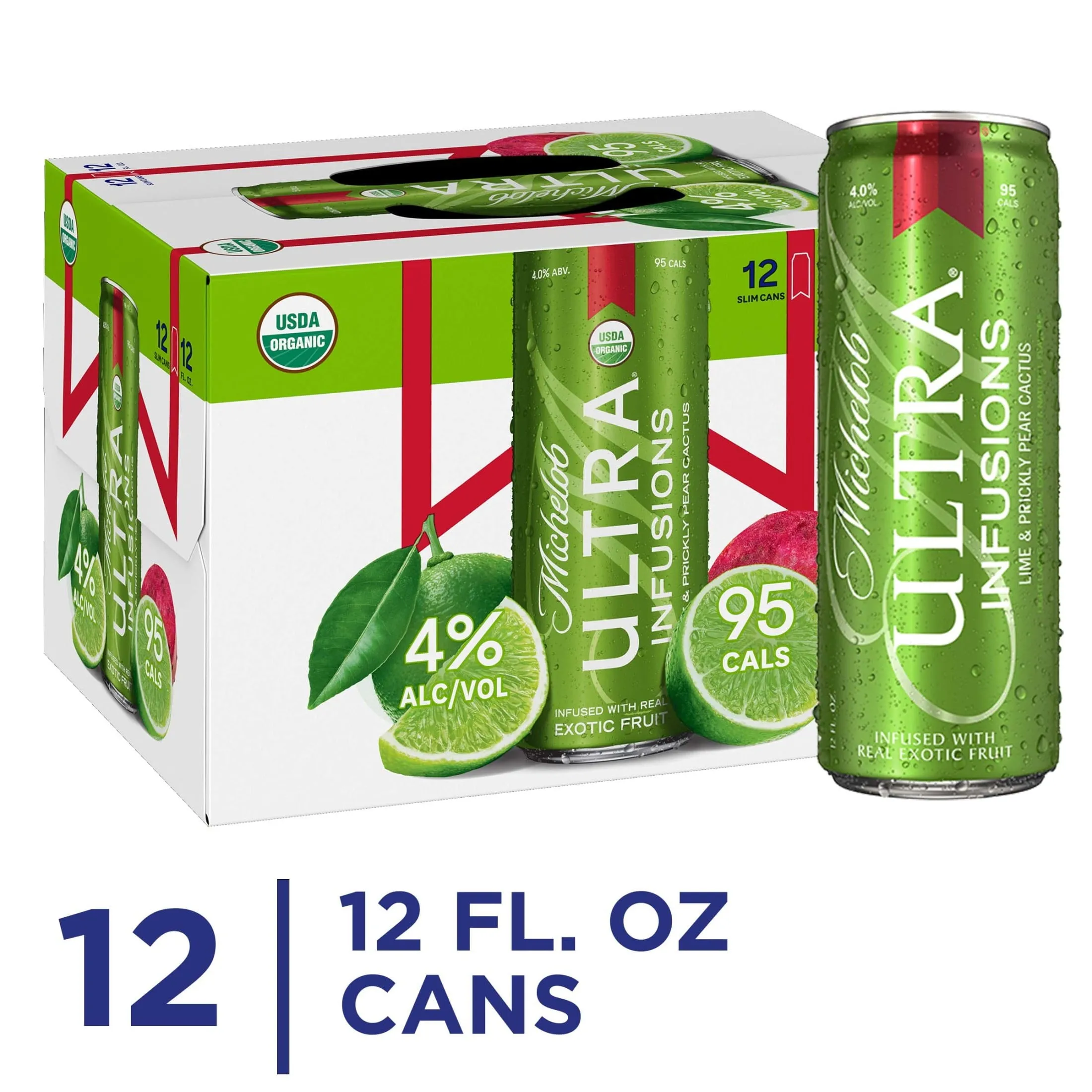 Michelob Ultra Infusions Lime & Prickly Pear Cactus Beer 12 Pack, 12 fl oz Cans, 4% ABV, Domestic