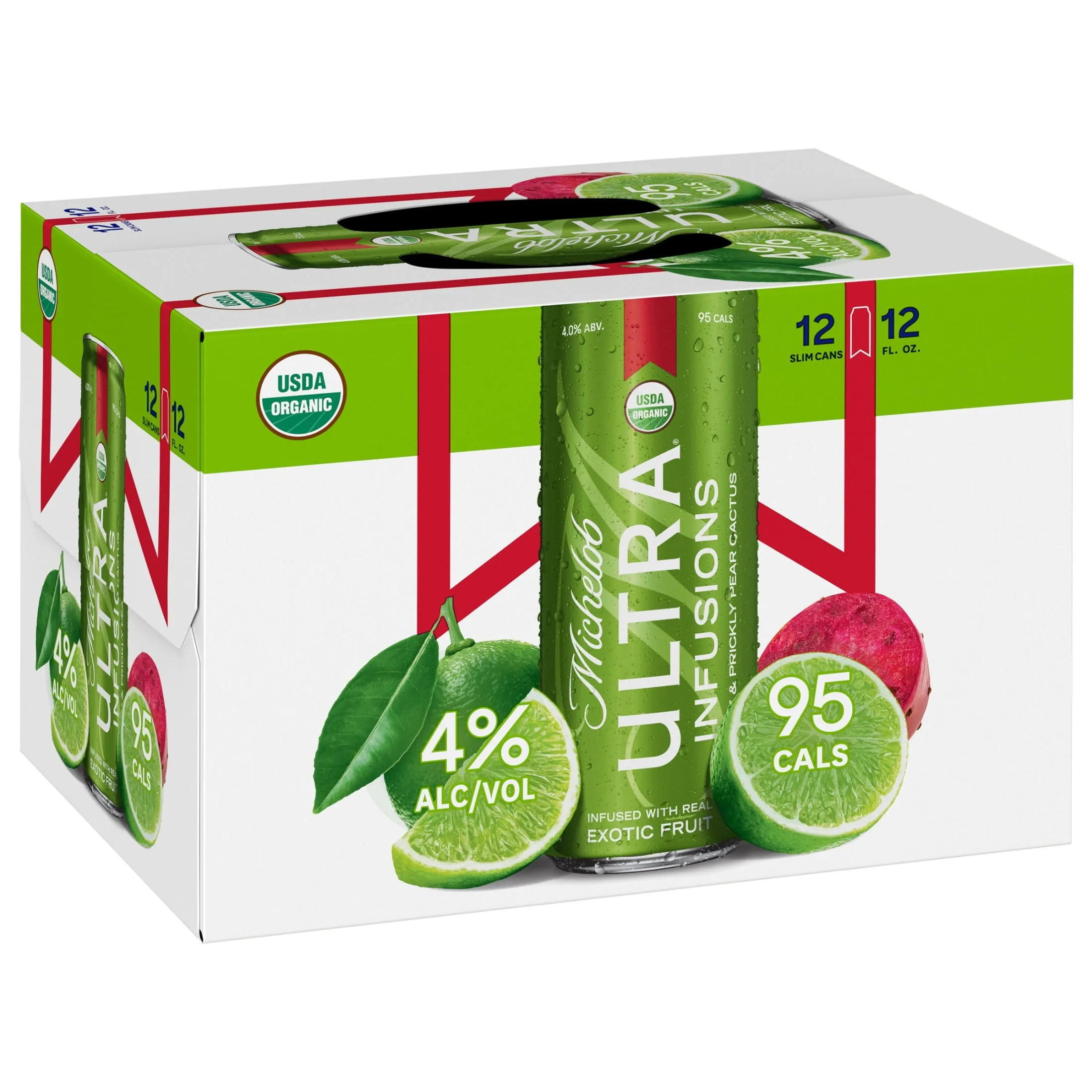 Michelob Ultra Infusions Lime & Prickly Pear Cactus Beer 12 Pack, 12 fl oz Cans, 4% ABV, Domestic