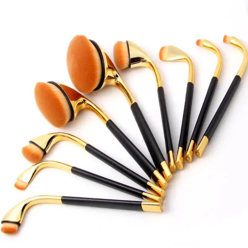 MISS ROSE TUHAO/ROSE GOLD GOLF 9 PCS FOUNDATION MAKEUP BRUSH GIFT BOX SET