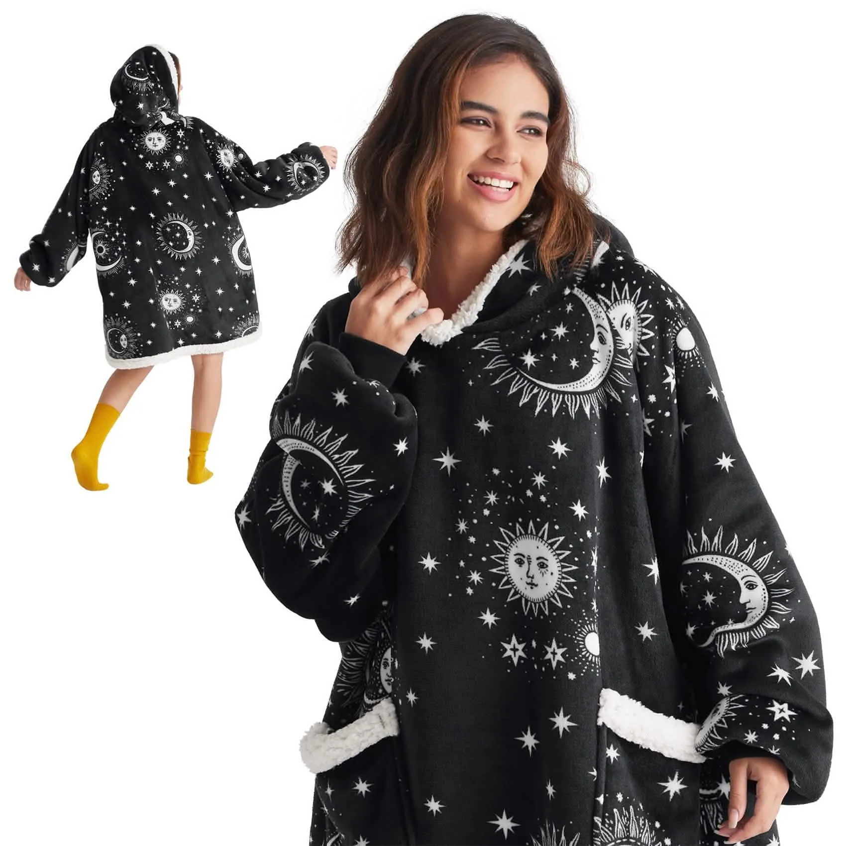 Sherpa Fleece Printed Short Wearable Blanket Hoodie Astrology