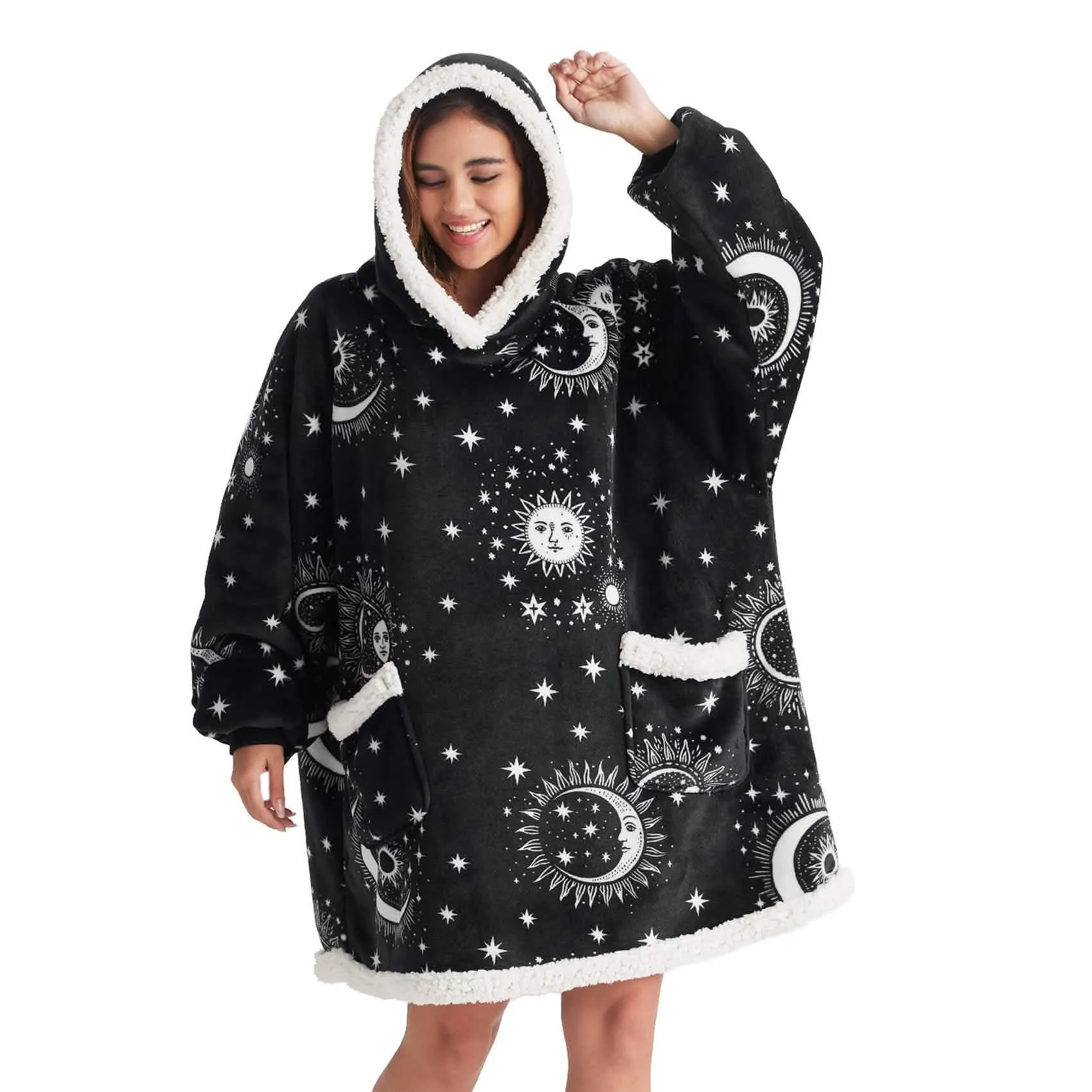 Sherpa Fleece Printed Short Wearable Blanket Hoodie Astrology