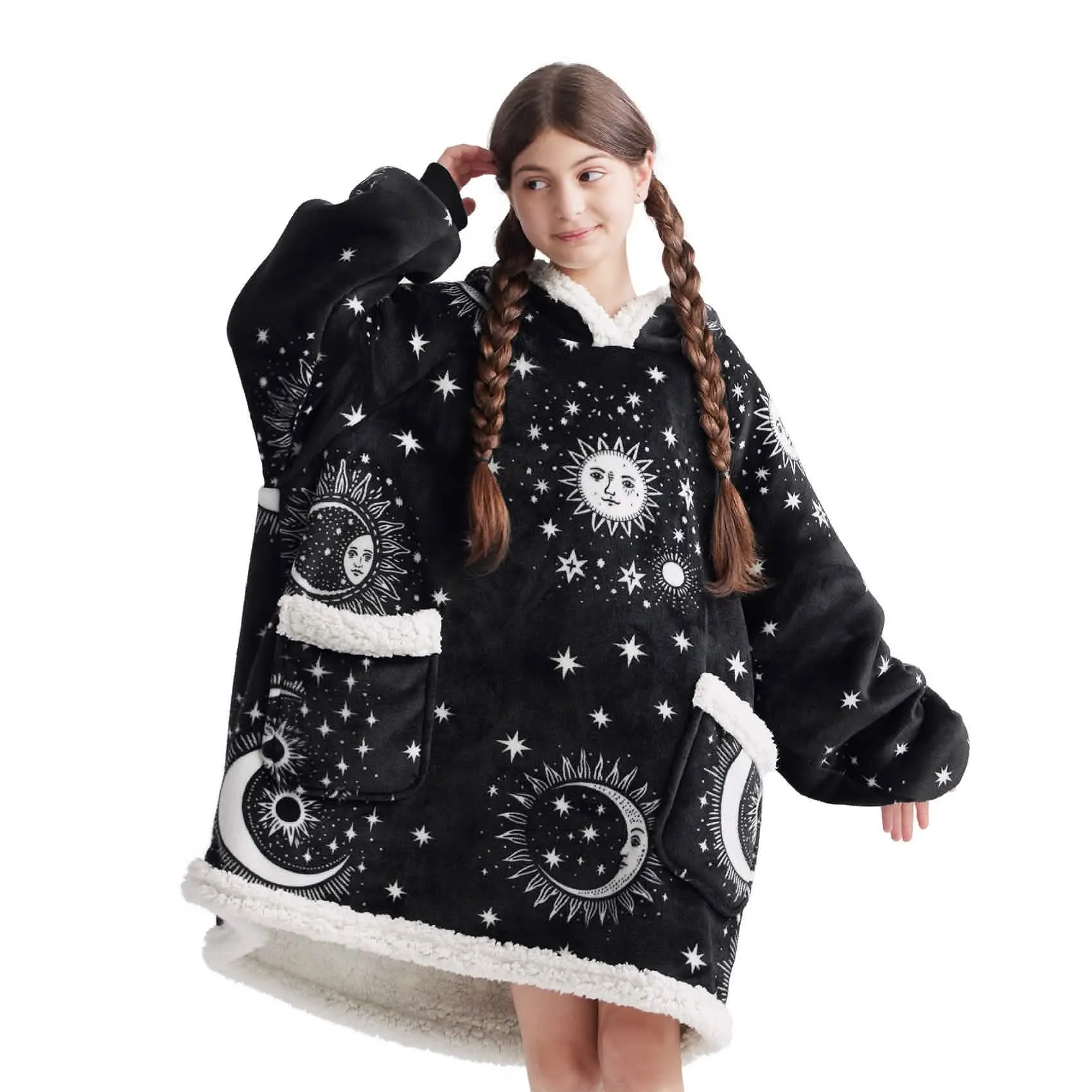 Sherpa Fleece Printed Short Wearable Blanket Hoodie Astrology