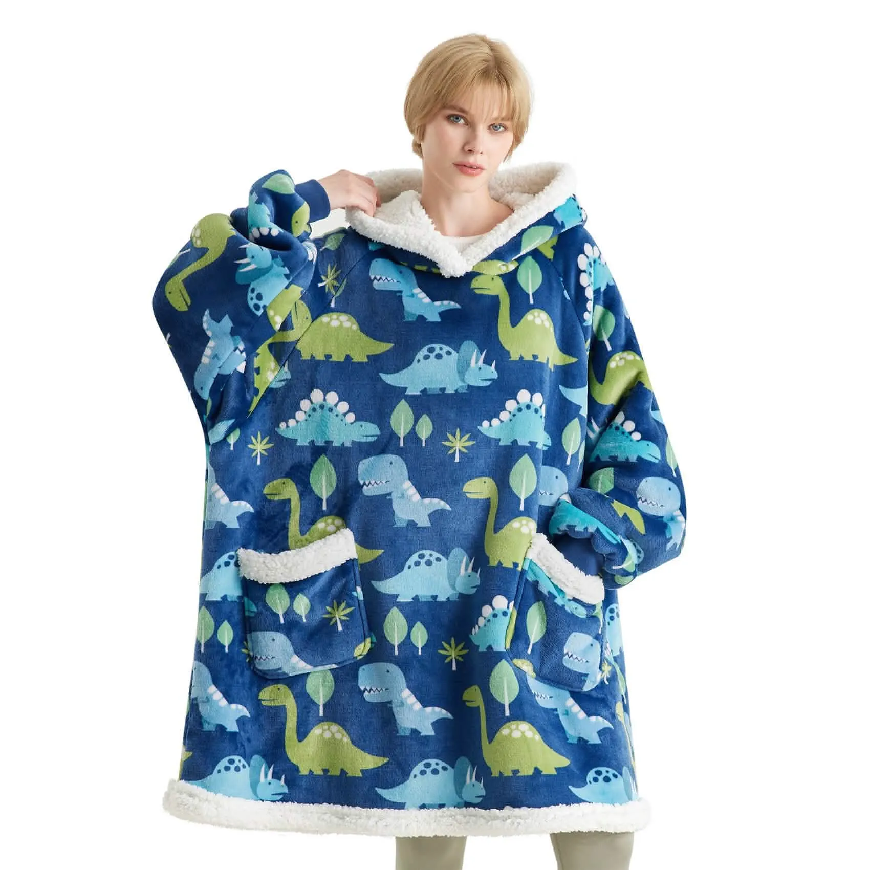 Sherpa Fleece Printed Short Wearable Blanket Hoodie Oceana-printed