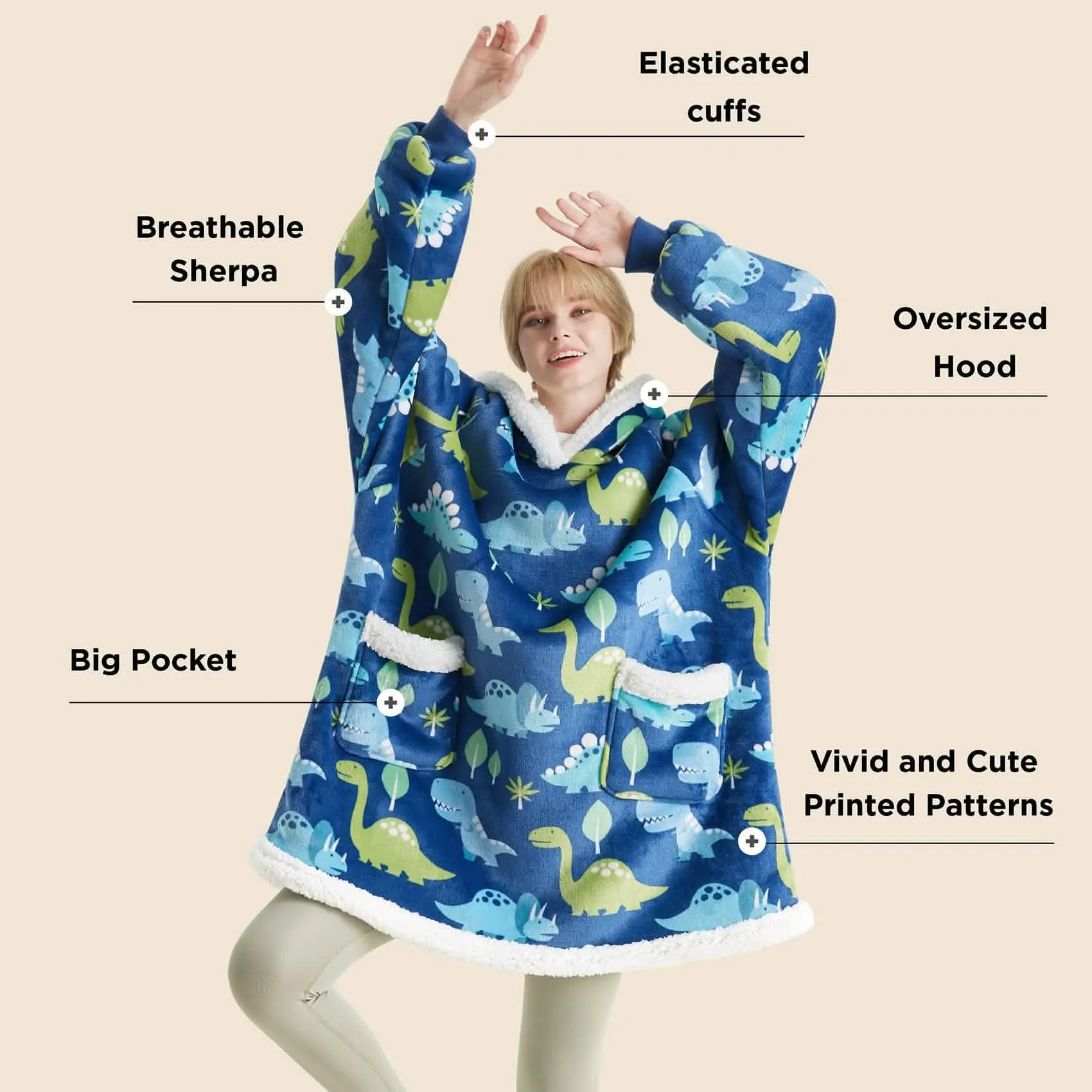 Sherpa Fleece Printed Short Wearable Blanket Hoodie Oceana-printed