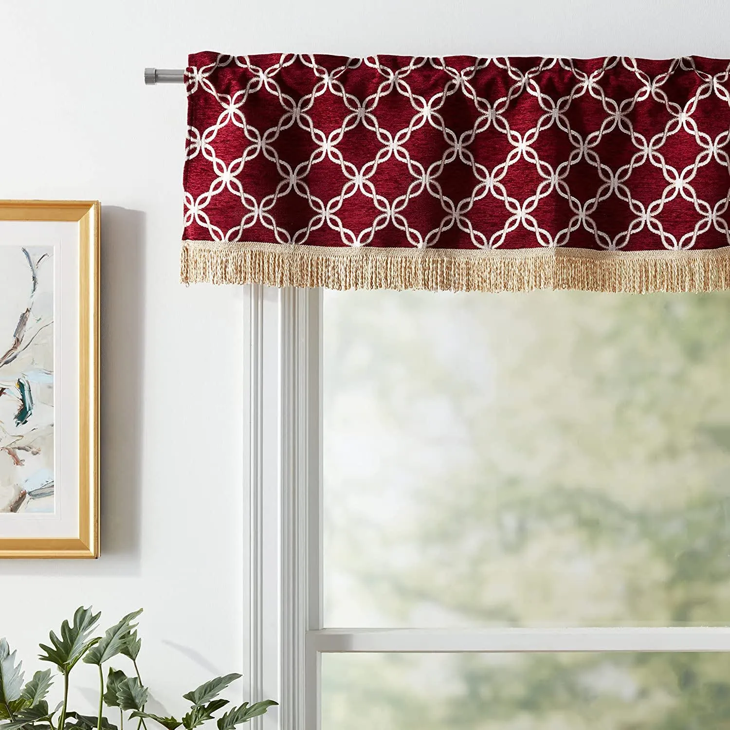 Signature Chenille Diamond pattern Decorative Window Treatment Rod Pocket Curtain Straight Valance