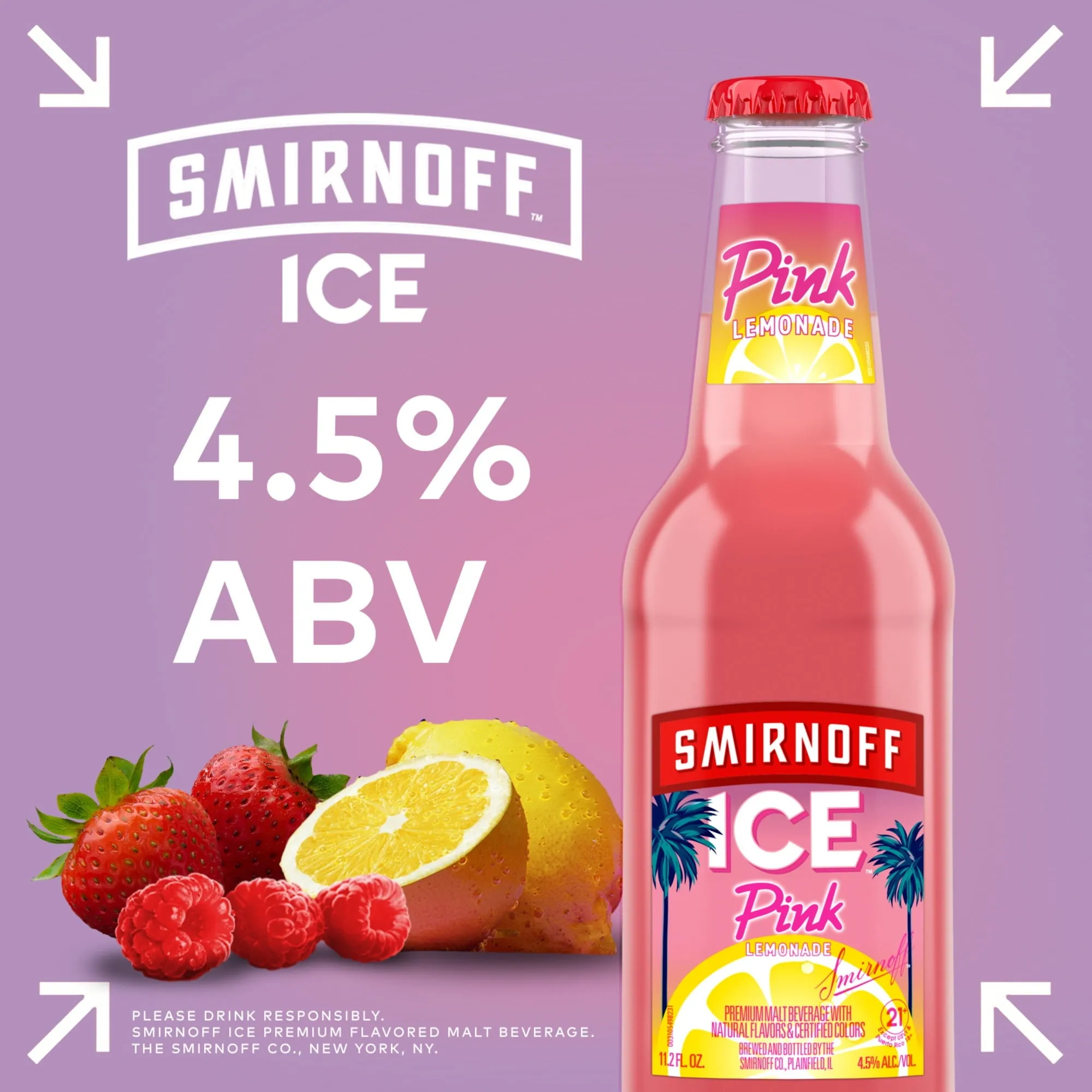 Smirnoff Ice Pink Lemonade Sparkling Drink, 11.2oz Bottles, 6pk