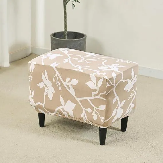 Stretchable 140 GSM Footstool Cover, Buff Brown Sillehoute Floral