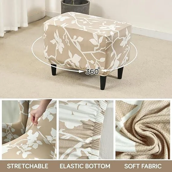 Stretchable 140 GSM Footstool Cover, Buff Brown Sillehoute Floral