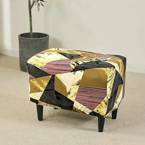 Stretchable 140 GSM Footstool Cover, Wine Abstract Geometry