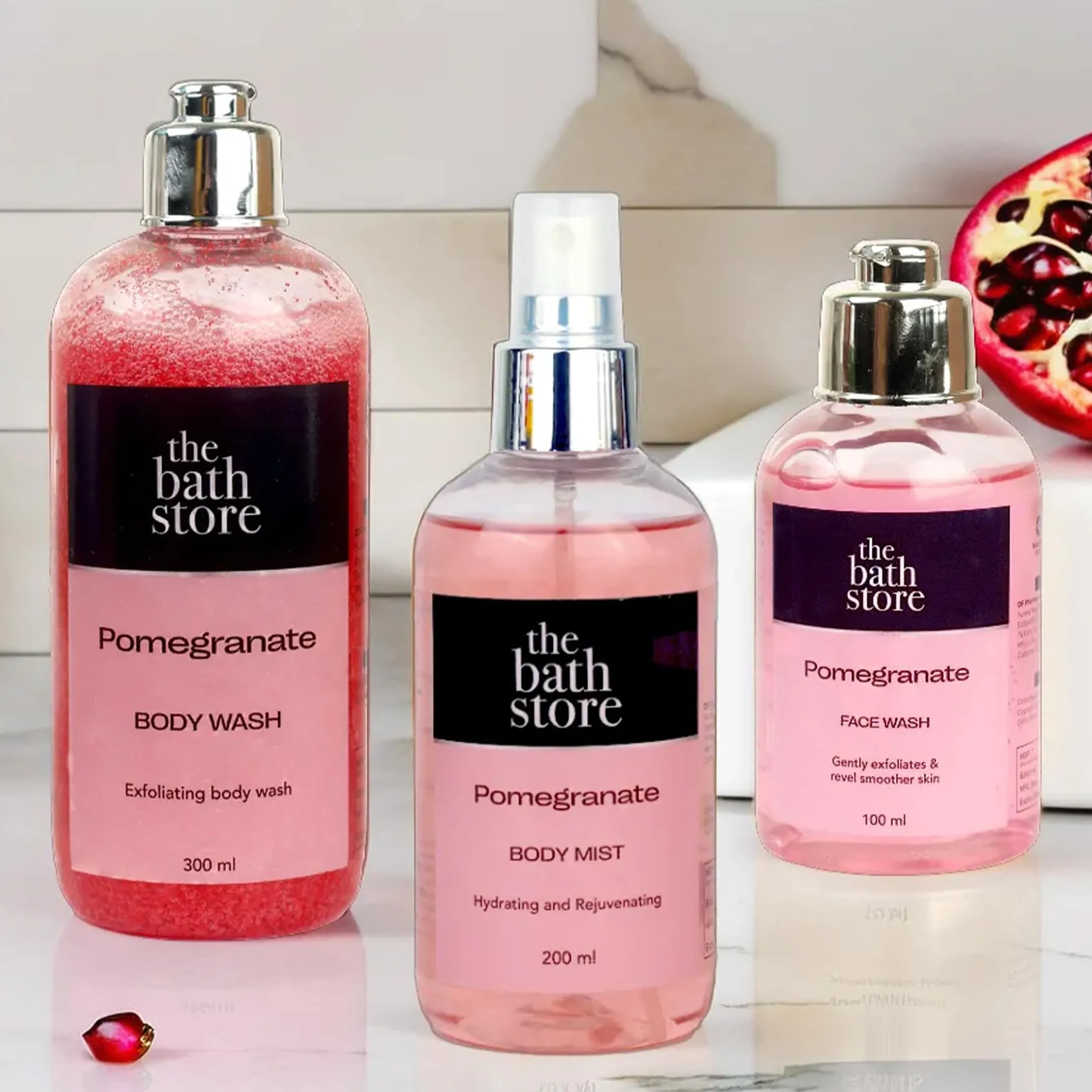 The Bath Store Pomegranate face Wash, Body Wash & Mist Combo | Prevents Body Acne Exfoliates Skin | All Skin Types | Shower Gel | Unisex | Keeps Skin Fresh & Clean | For Men & Women