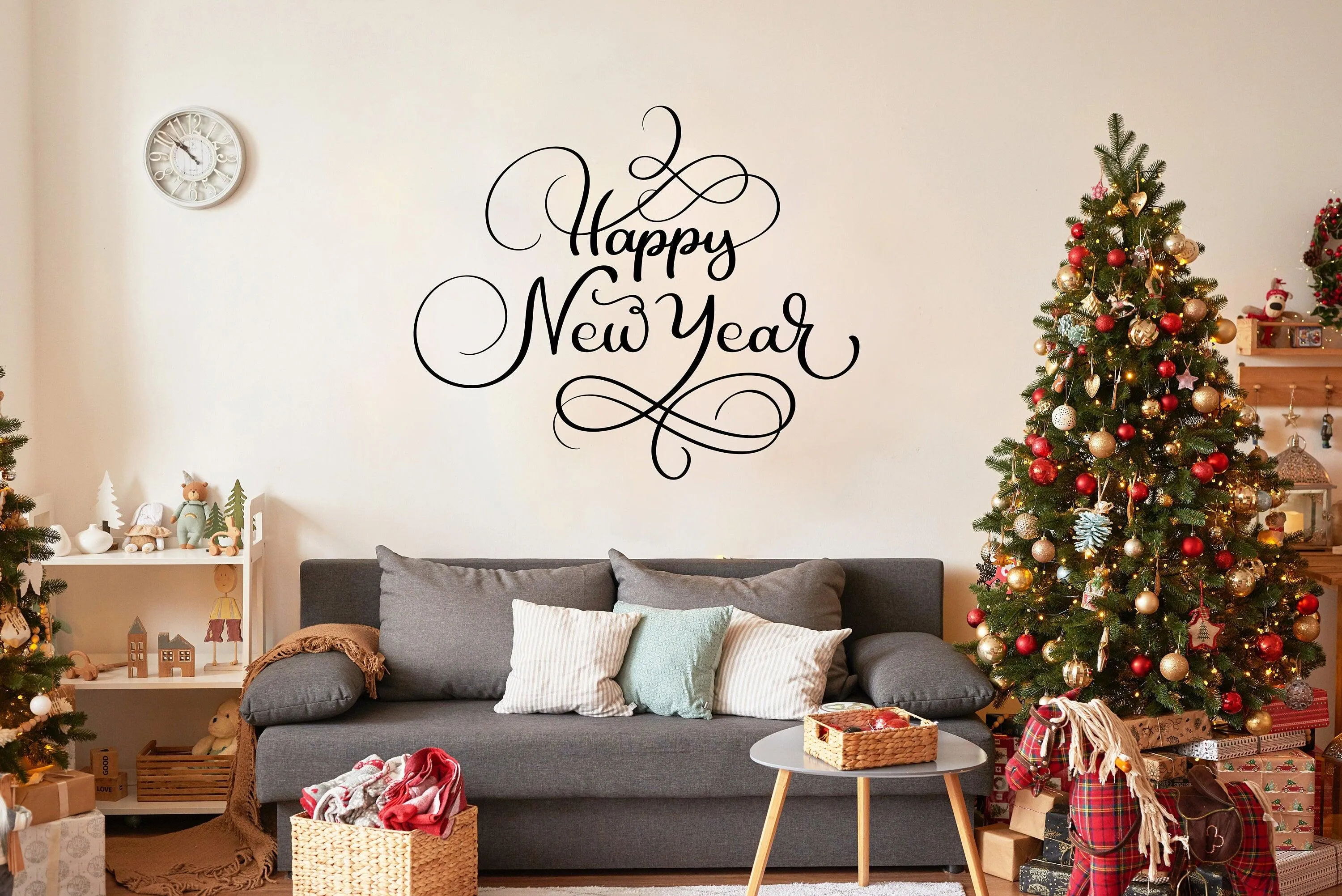 Uplifting New Year Quote Wall Vinyl Sticker - "Happy New Year" Text Decal Sign for Living Room