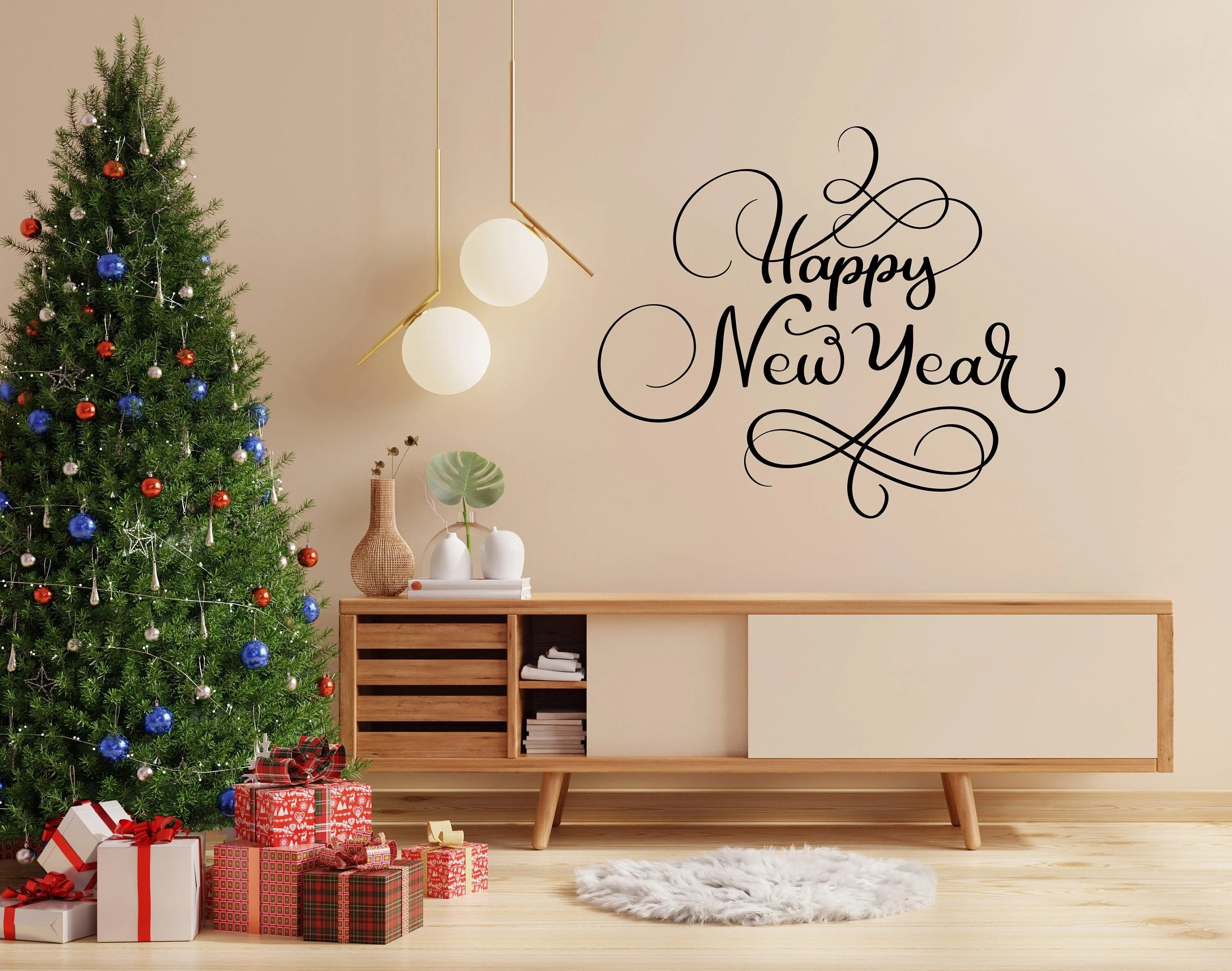 Uplifting New Year Quote Wall Vinyl Sticker - "Happy New Year" Text Decal Sign for Living Room