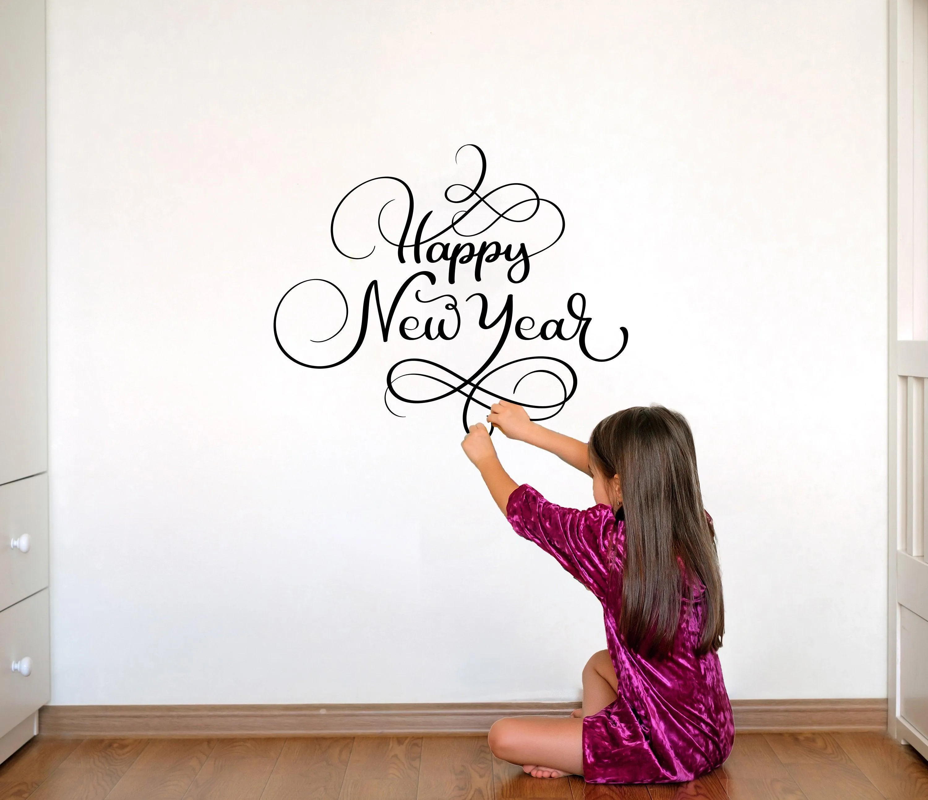 Uplifting New Year Quote Wall Vinyl Sticker - "Happy New Year" Text Decal Sign for Living Room