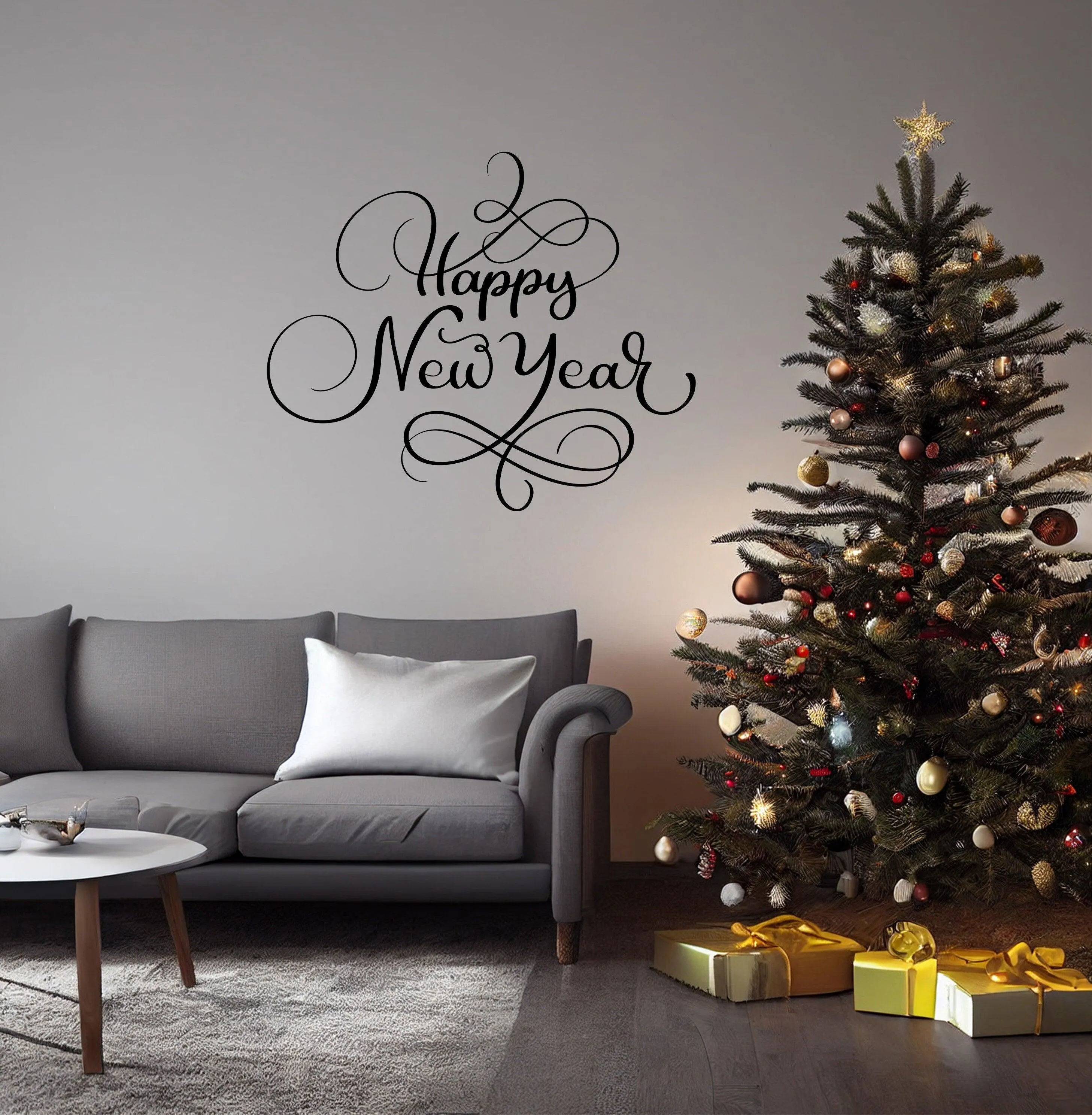 Uplifting New Year Quote Wall Vinyl Sticker - "Happy New Year" Text Decal Sign for Living Room