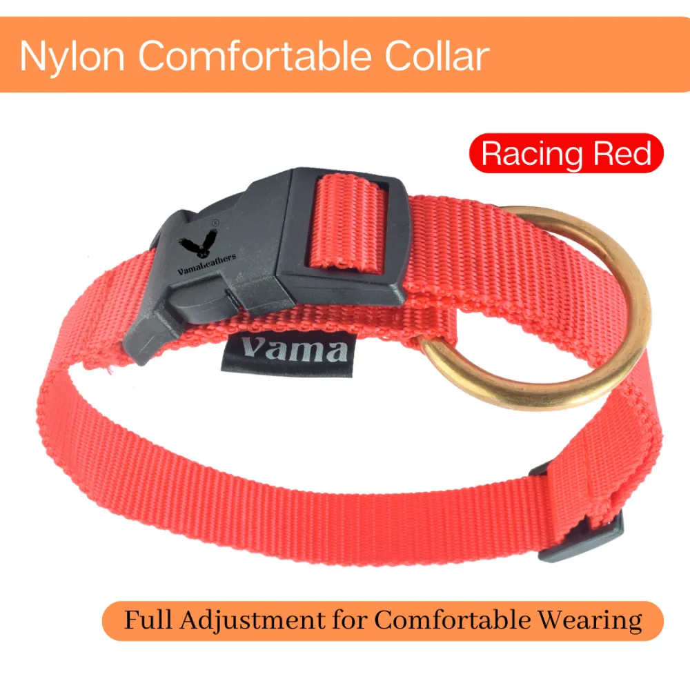 Vama Leathers Soft Durable Nylon Collar for Dogs (Racing Red)